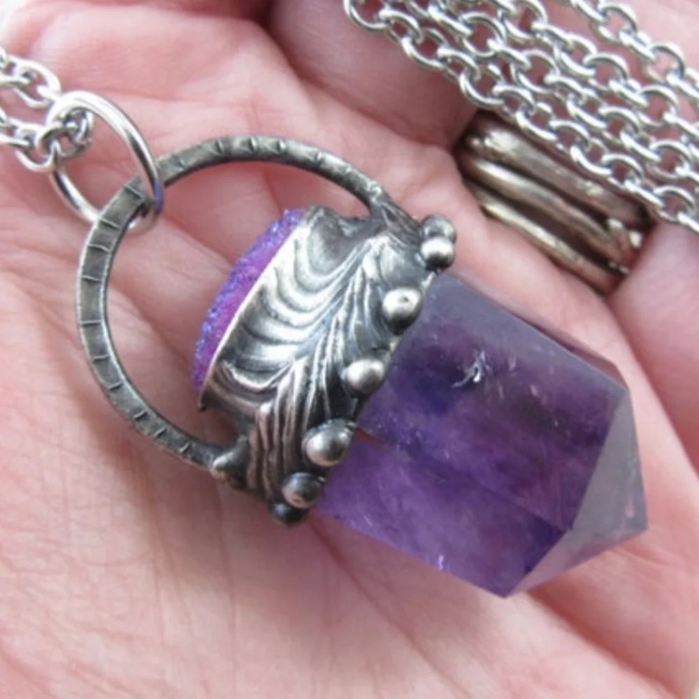 Callisto Druzy Aura Amethyst Necklace - Picture 3 of 3